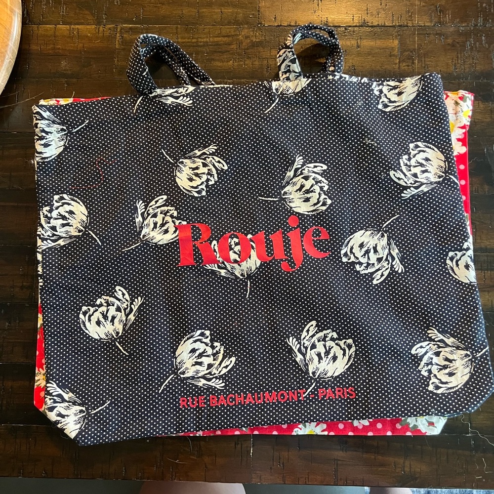 Rouje Black and White Floral Tote with Red Accents